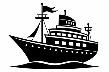 ship silhouette line art vector illustration with a white background