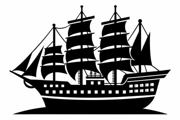 ship silhouette line art vector illustration with a white background