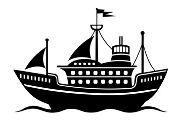 ship silhouette line art vector illustration with a white background