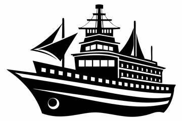 ship silhouette line art vector illustration with a white background