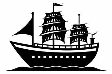 ship silhouette line art vector illustration with a white background