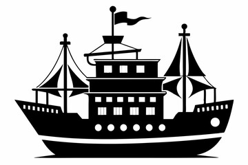 ship silhouette line art vector illustration with a white background