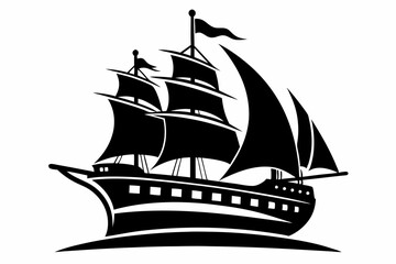 ship silhouette line art vector illustration with a white background