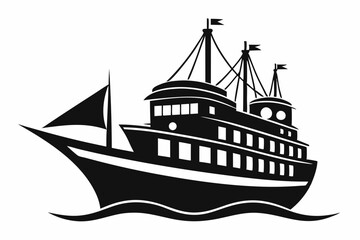 ship silhouette line art vector illustration with a white background