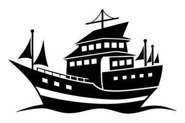 ship silhouette line art vector illustration with a white background