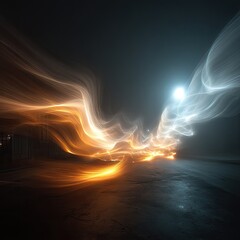 Abstract nocturnal street scene with vibrant light trails