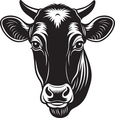 Bold silhouette of a cow head with clean lines, Cow Head Silhouette Vector , Farm Animal Clipart Design