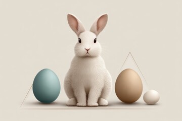 Obraz premium Simple line art of a bunny and three eggs arranged in triangle on soft color backdrop