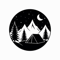 Camping vector silhouette on white background
