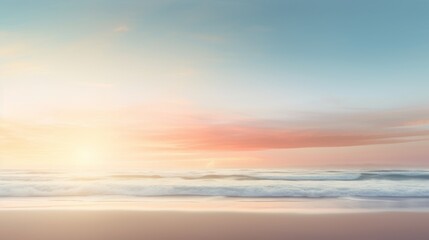 Obraz premium Blurred Beach Horizon with Soft Morning Sunlight and Gentle Coastal Glow for Serene Ocean Atmosphere