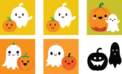 This cartoon vector set features a cute collection of funny Halloween pumpkin faces, an artful design for a fun celebration
