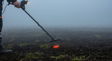 Metal detector in foggy field