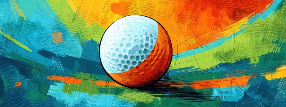 Artistic sketch of a golf ball with abstract patterns, creative interpretation of the sport