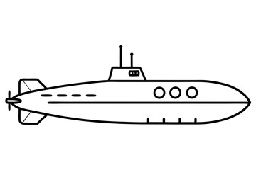 submarine silhouette line art vector illustration with a white background