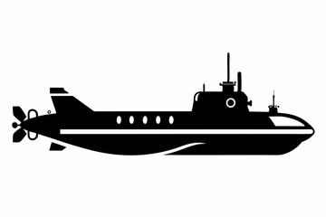 submarine silhouette line art vector illustration with a white background