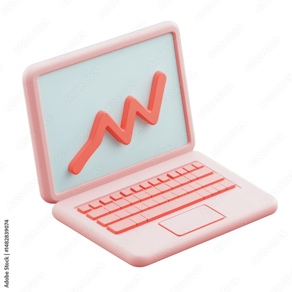 Poster stylized laptop displaying a dynamic line graph for analytics presentation