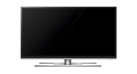 Modern Flat Screen Television with Silver Stand Isolated on Black Background