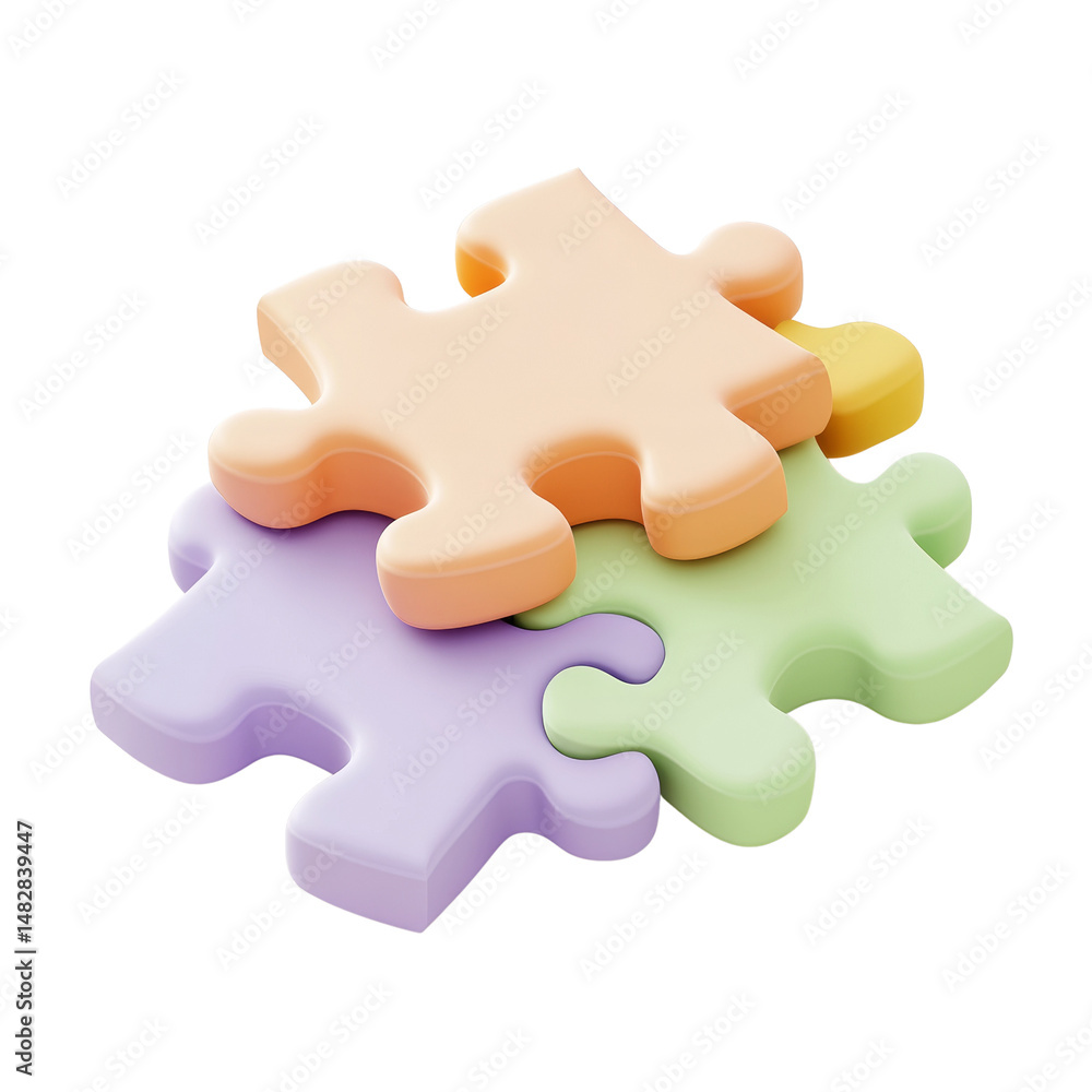 Poster pastel colored puzzle pieces interlocking for completeness concept