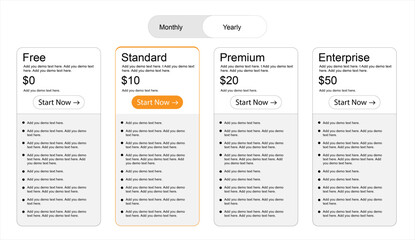 Price List Template With four options, Price List Template Vector Art, Price List Templates for PowerPoint