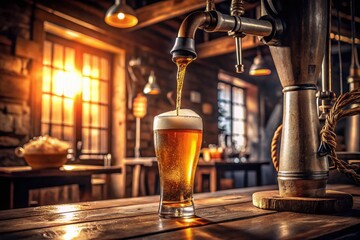 Golden Hour Beer Pour: Crane & Glass in Rustic Pub - Alcohol Wallpaper