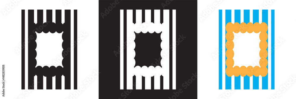Poster wavy frames with scallop borders. abstract frame boxes on cute groovy patterns. vector illustration.