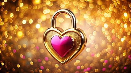 Golden Heart Padlock: Closed Pink Heart Love Security Concept Stock Photo
