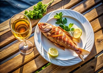 Golden Fried Red Mullet with White Wine - Georgian Seafood Restaurant Aerial View