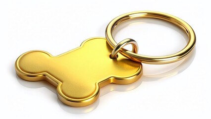 Golden Bone Shaped Dog Tag with Ring, Pet ID Tag, Military Style,  White Background, Stock Photo