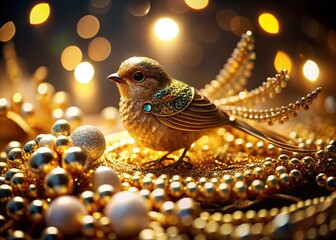 Golden Bird Adorned in Jewels - Low Light Photography