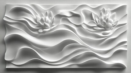 Obraz premium Abstract bas-relief with flowing lines and lotus flowers