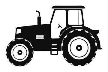 tractor silhouette line art vector illustration with a white background