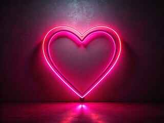 Glowing Neon Heart Sign: Minimalist Pink & Red Interior Flashing Lights Stock Photo