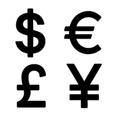Obraz premium Four Global Currency Symbols – Representation of Financial Exchange, Money Markets, and International Economy
