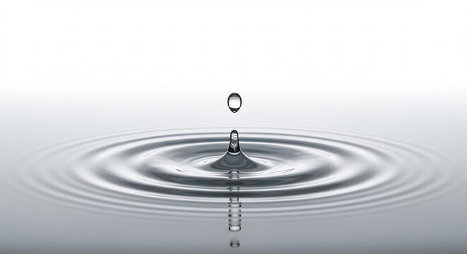 水面に落ちる雫 きれいな水紋 広がる静寂. AI Generated