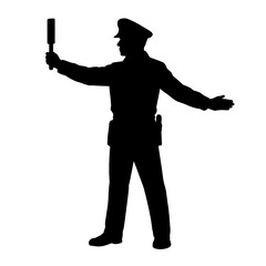 Traffic Controller Silhouette Giving Hand Signals – Representation of Road Safety, Authority, and Order Management