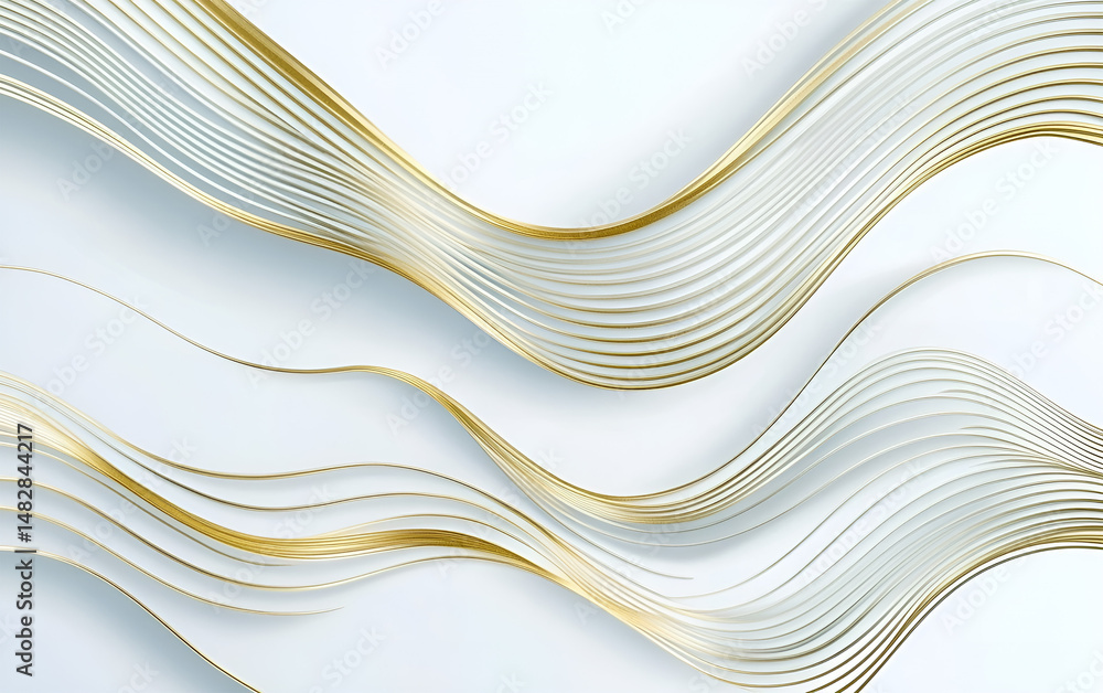 Poster elegant abstract background featuring flowing golden and white wave lines creating a luxurious and s