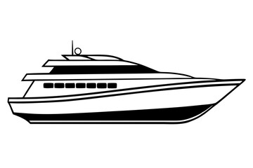 yacht silhouette line art vector illustration with a white background
