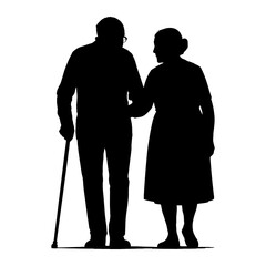 Elderly Couple Walking with Cane – Representation of Support, Companionship, and Senior Lifestyle