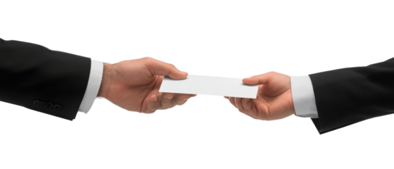 Handing over a document in a business setting.