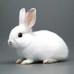 Elegant White Rabbit Portrait on Neutral Background, showcasing pristine fur