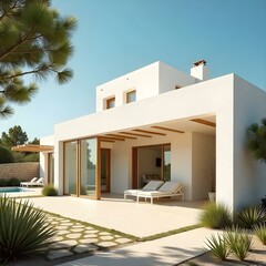 Minimal arquitecture. White and beige warm colors.