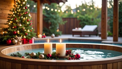 Christmas Hot Tub Serenity: Festive Relaxation by the Poolside
