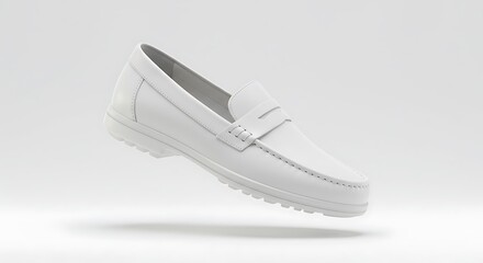 Elegant White Leather Loafer Shoe Floating on Light Background
