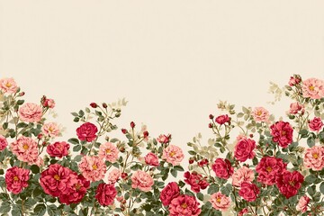 Charming Floral Border With Vibrant Roses Enhancing a Serene Atmosphere