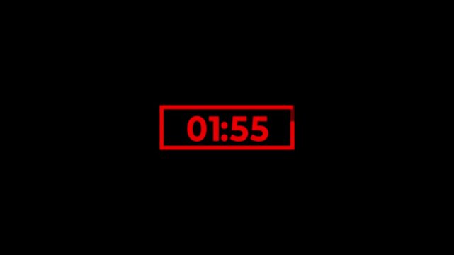 2 minute timer countdown animation, countdown timer one minute animation from 120 to 0 countdown Two minute countdown timer animation on transparent background with alpha channel.