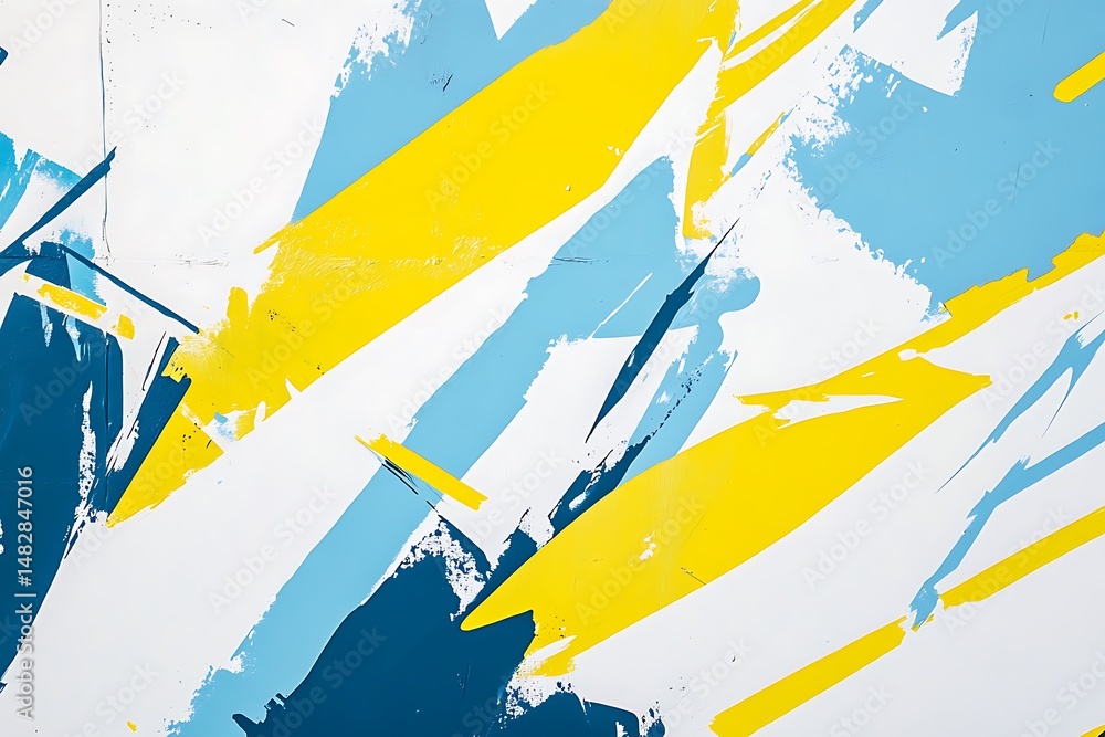 Poster • bold abstract pattern featuring sharp yellow lines cutting through soft blue tones