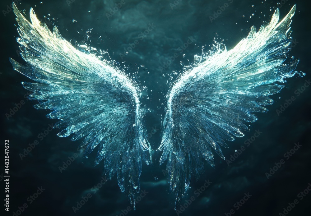 Poster glowing teal particle wings abstract image