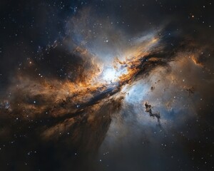 Fototapeta premium Stunning Cosmic Nebula with Vibrant Colors and Star Clusters