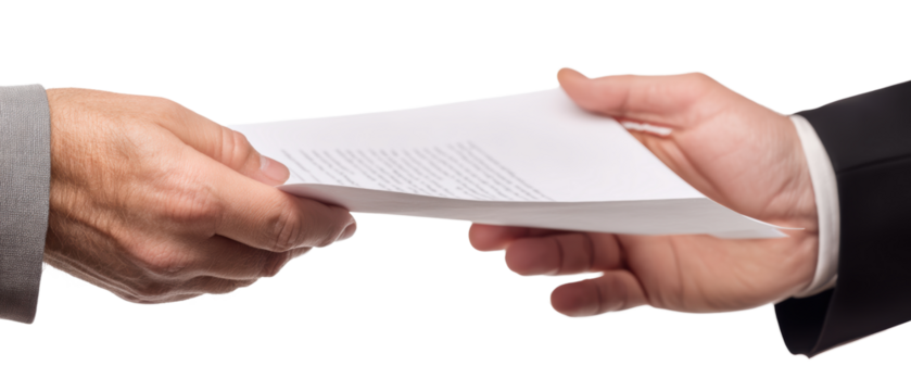 Hands exchanging important documents.