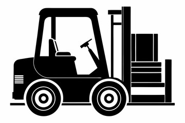 forklift silhouette line art vector illustration with a white background